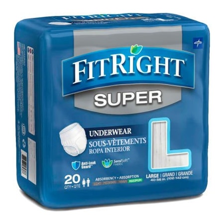 Medline Medline FitRight Super Protective Underwear, Size L, Waist Size 40"-56", 20/Bag FIT33505AZ